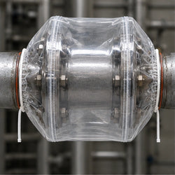 Clear PVC safety spray shield wrapped around a 4 inch Class 150 flange