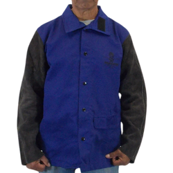 Cotton Welding Jacket with Leather Sleeves - Blue Gray