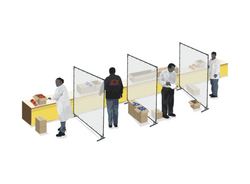 Clear Floor Standing Sneeze Guards Provide Social Distancing in Work Areas