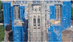 Blue Scaffold Safety Netting for Construction on Cathedral