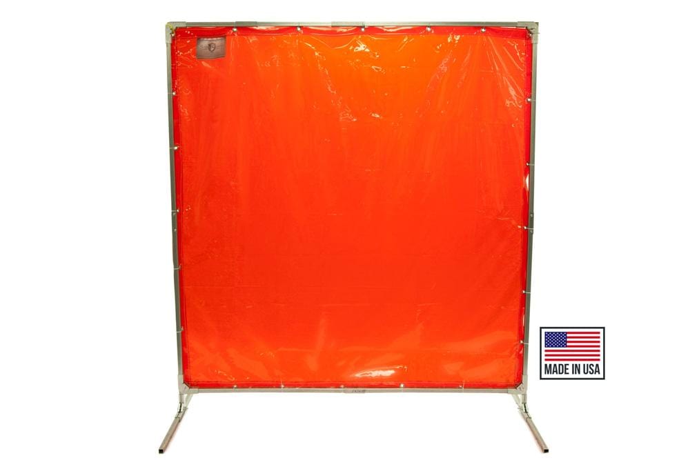 Welding Screens & Frame, Transparent 14 Mil Orange, Heavy Duty, See-Thru Weld Screens