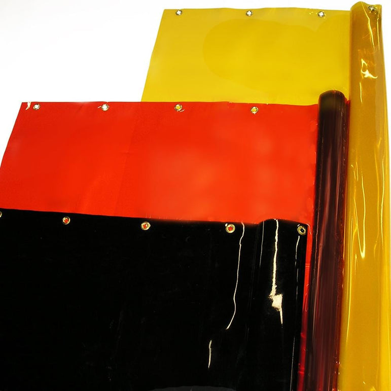 Welding Curtain Rolls in Transparent Weld-view Yellow, Orange, and Dark Green